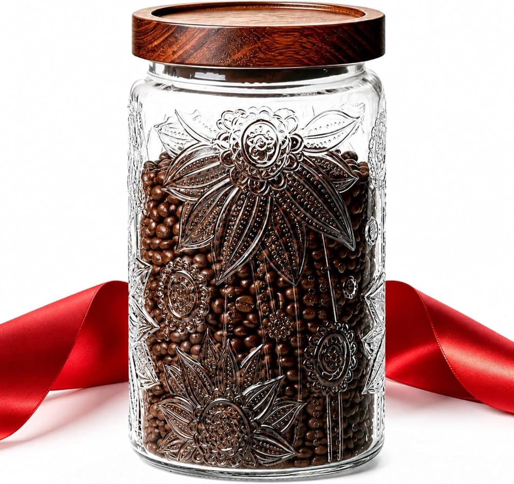 ComSaf Glass Coffee Canister Jar with Acacia Wood Lid 34 oz product photo